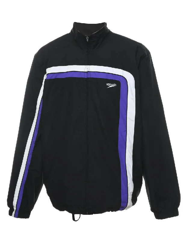Speedo Black & Purple Jacket - L Striped Jacket Polka Dot Jacket Floral Jacket