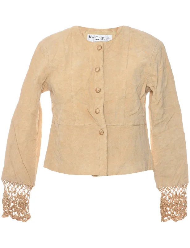 Pale Yellow Suede Jacket - L Lace Jacket Ribbed Jacket Sequined Jacket