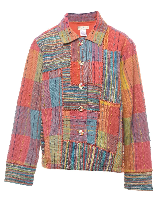 Patchwork Multi-Colour Tapestry Jacket - L Elasticated Jacket Padded Jacket Insulated Jacket
