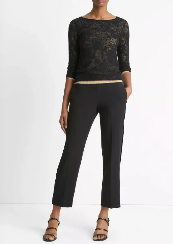 Lace-Stitch Italian Alpaca-Blend Layered Sweater Tailored Straight A-Line