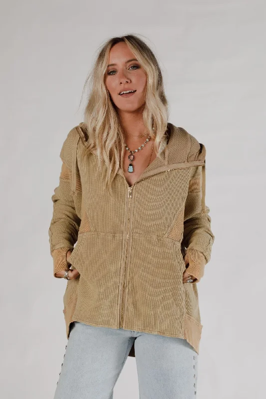 Sunset Shores Hoodie Sweater - Latte Print Jacquard Patchwork