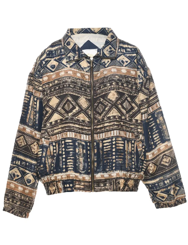 Silk Zip Front Jacket - L Print Jacket Jacquard Jacket Embroidered Jacket