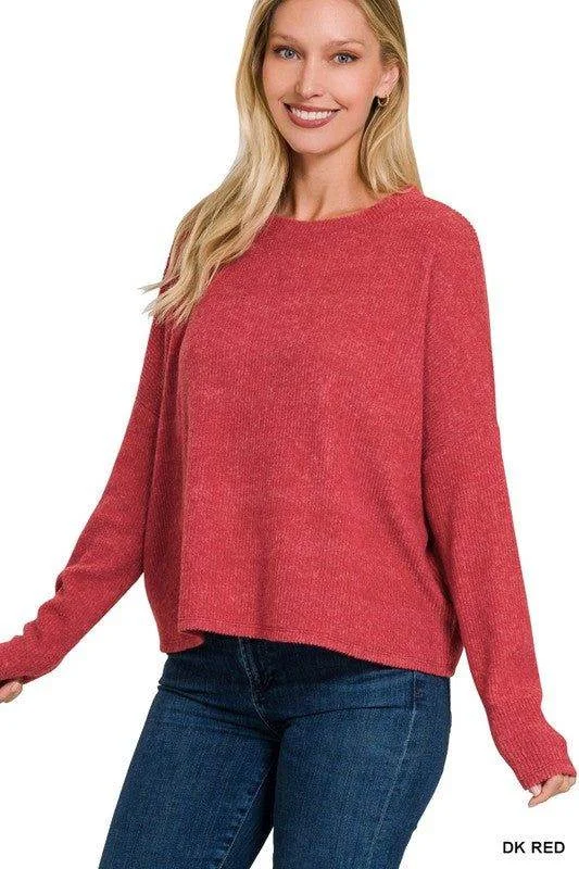 Zenana Ribbed Dolman Long Sleeve Sweater Graphic Sweater Embroidered Appliqued