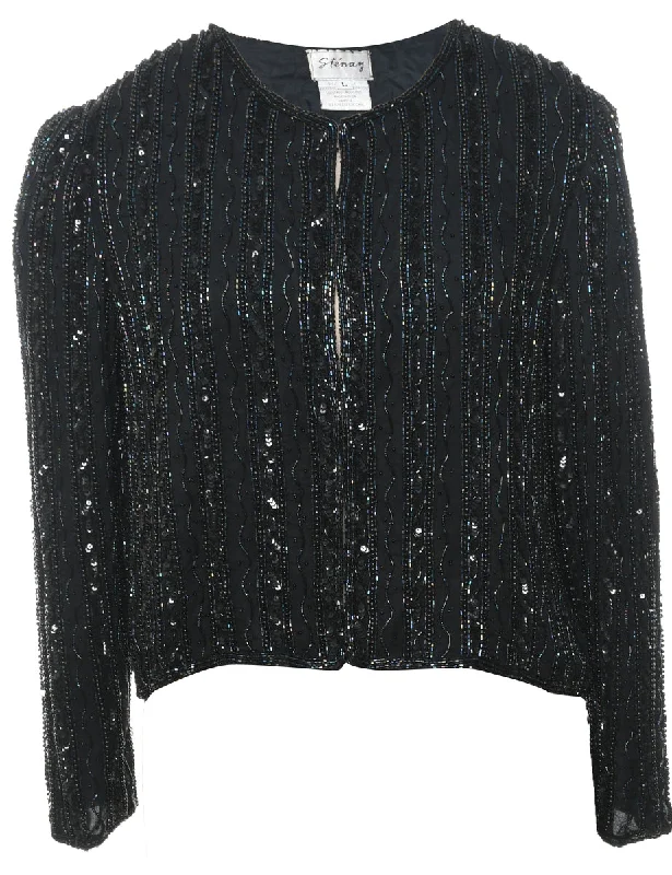 Silk Beaded Evening Jacket - L Corduroy Jacket Velvet Jacket Brocade Jacket