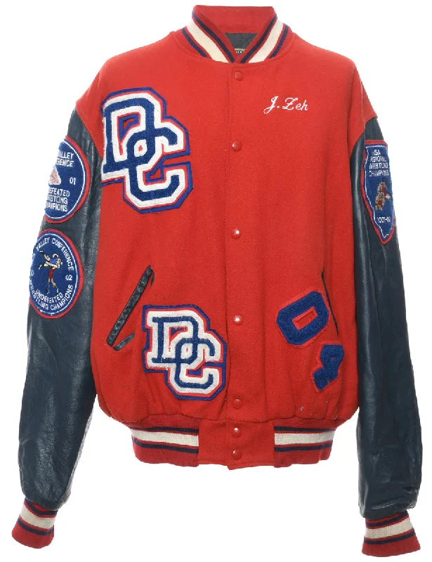 Patchwork Red Team Jacket - L Welt Pockets Slit Pockets Flap Pockets