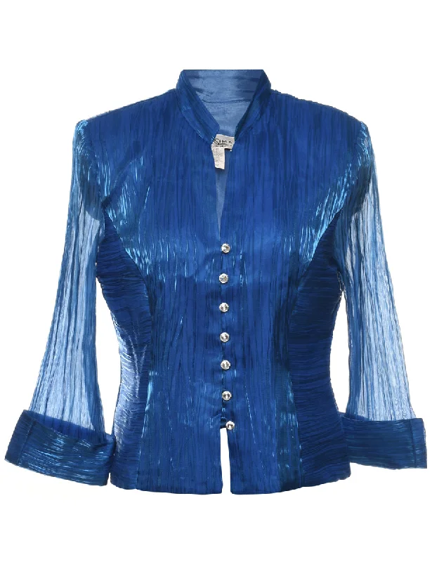 Single Breasted Blue Evening Jacket - M Front Pockets Side Pockets Patch Pockets