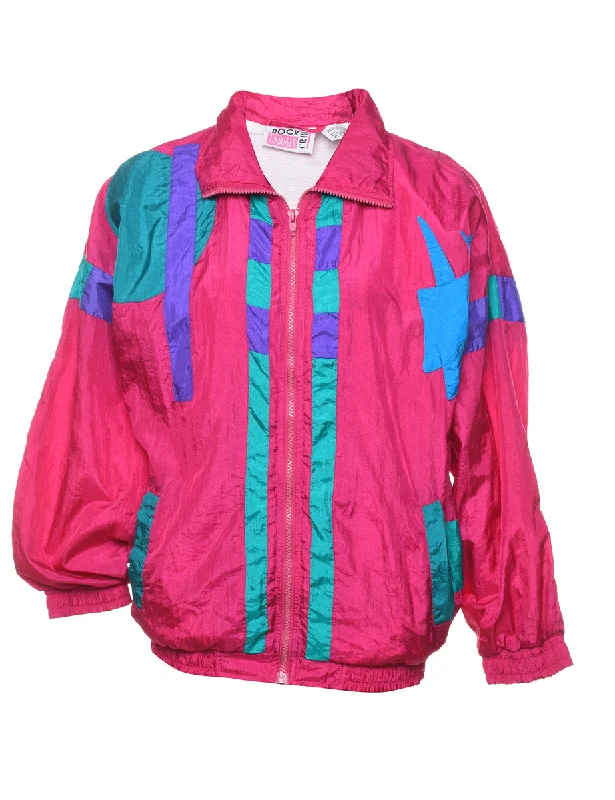 Pink & Blue 1990s Nylon Jacket - M One-Shoulder Jacket Off-the-Shoulder Jacket Asymmetrical Jacket