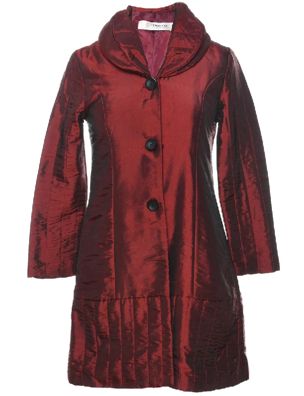 Single Breasted Long Maroon Metallic Evening Jacket - S Wool Jacket Cashmere Jacket Tweed Jacket