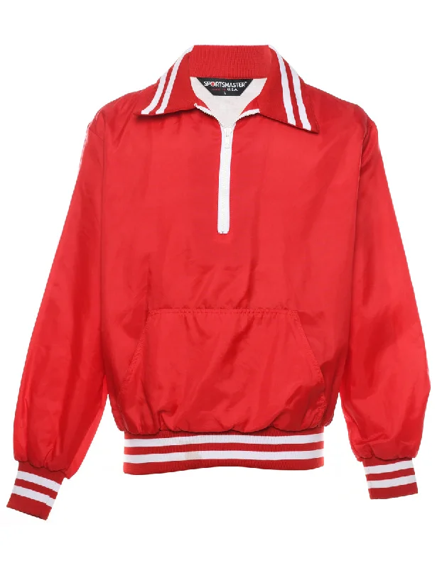 Quarter-Zip Red & White Contrast Nylon Jacket - L Striped Jacket Polka Dot Jacket Floral Jacket