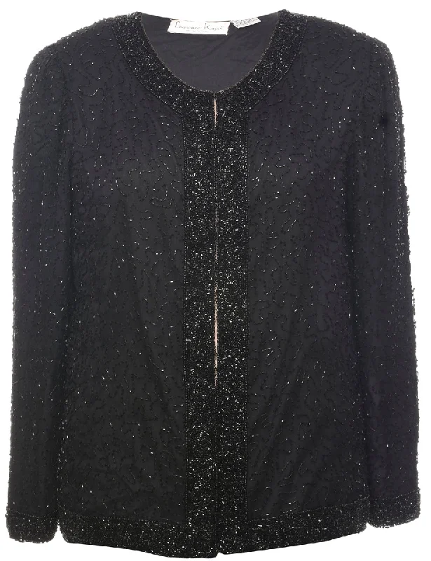 Silk Beaded Evening Jacket - L Embroidered Jacket Appliqued Jacket Beaded Jacket