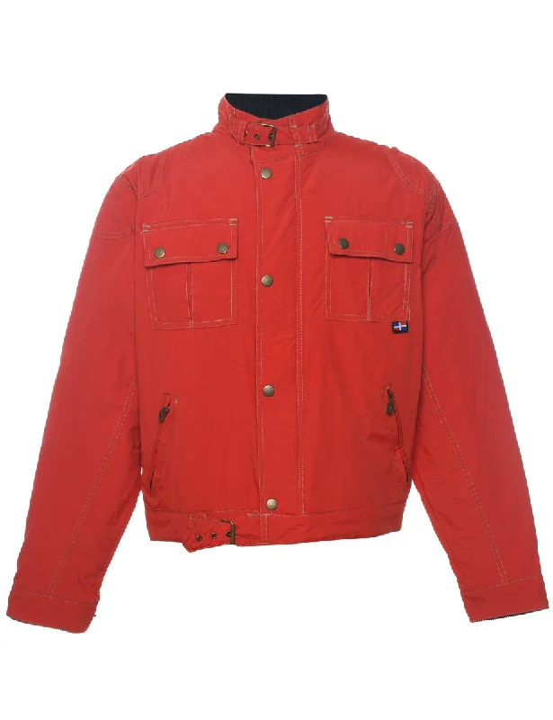 Red Classic Nylon Jacket - XL Boat Neck Shawl Collar Notched Collar