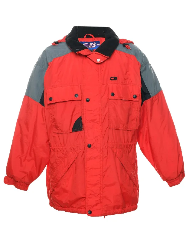 Red Ski Jacket - L Belted Jacket Elasticated Jacket Padded Jacket