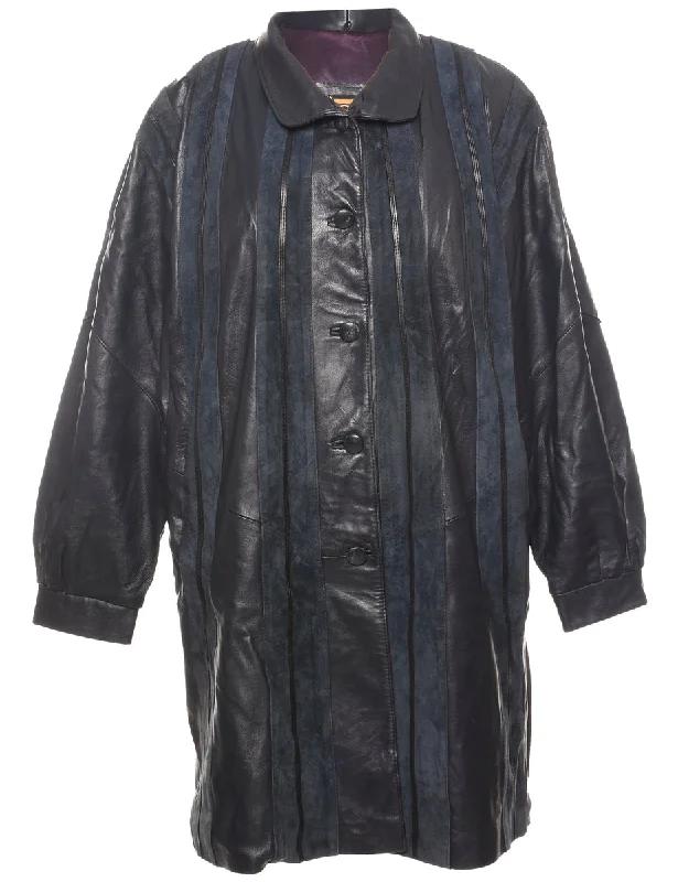 Single Breasted Leather & Suede Trim Jacket - XXL Denim Jacket Leather Jacket Suede Jacket