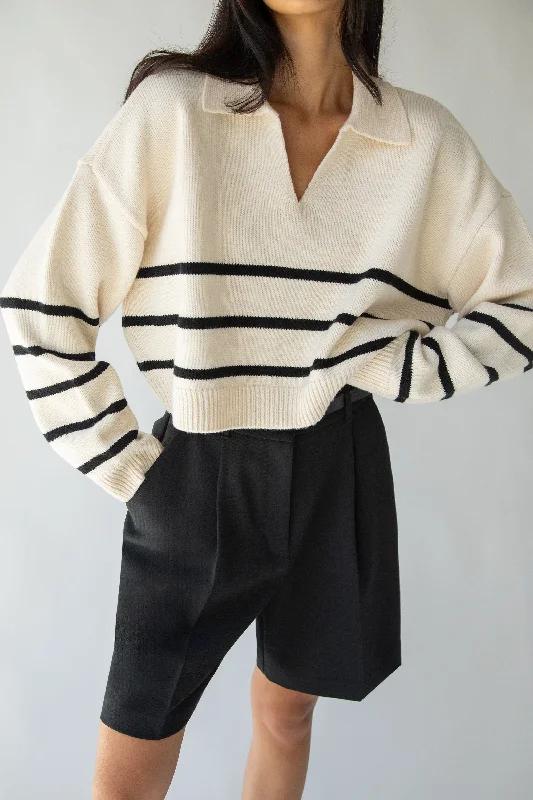 COLLARED STRIPE SWEATER Thin Thick Dense