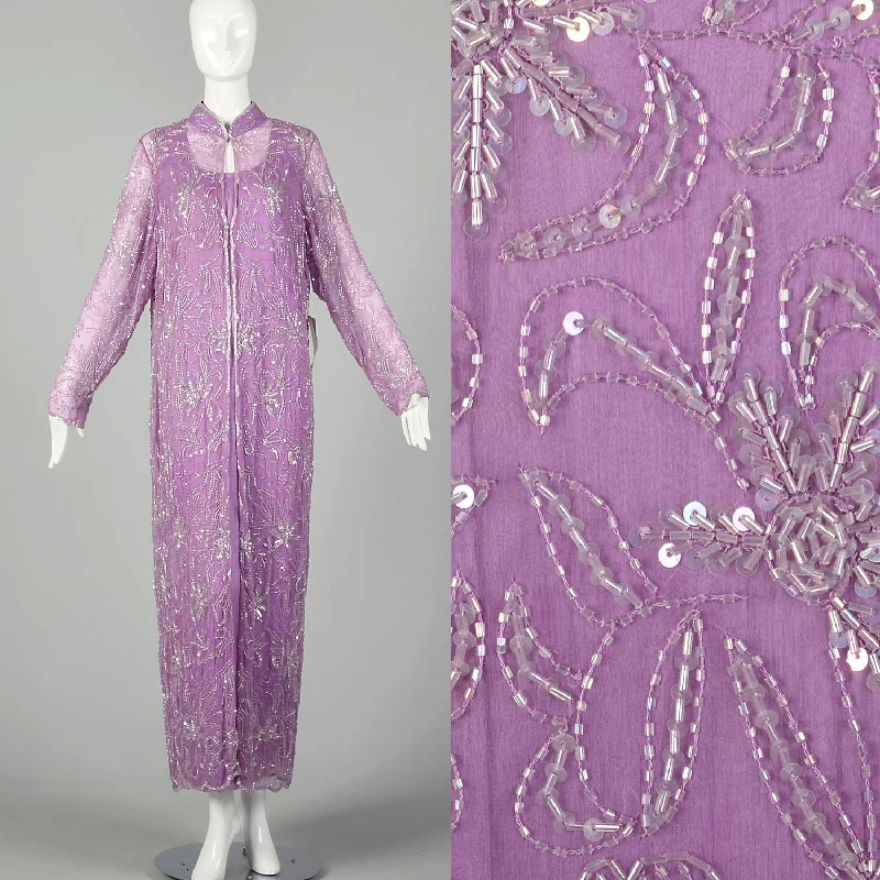 XXL Lavender Silk Beaded Dress Evening Topper Formal Jacket Set Striped Jacket Polka Dot Jacket Floral Jacket