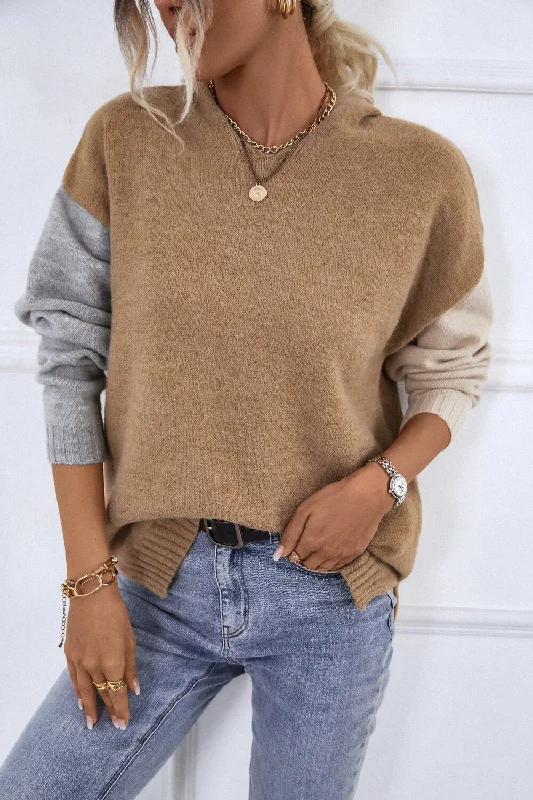 Contrast Side Slit Hooded Sweater (more color options) Iron Safe Non-Iron Wrinkle Free