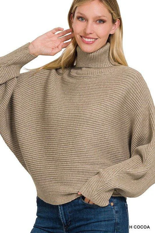 ZENANA | Viscose Dolman Sleeve Turtleneck Sweater Slim Fit Regular Fit Oversized
