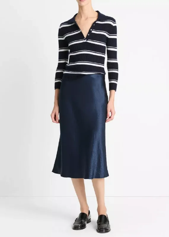 Striped Cashmere-Blend Polo Sweater Open Front Closed Front Wrap Front