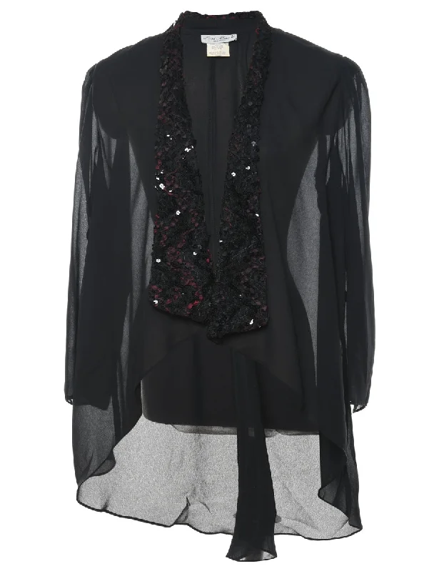 Sequined Black Lace Trim Evening Jacket - XL Fleece Jacket Down Jacket Feather Jacket
