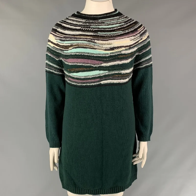M MISSONI Size 12 Multi-Color Knitted Wool Blend Green Sweater Bright Pastel Dark