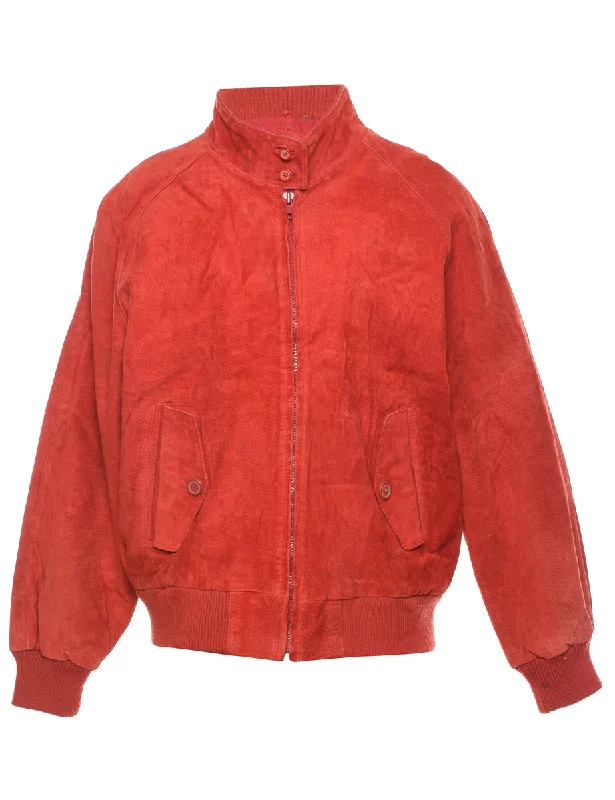 Red Suede Jacket - M Notch Collar Peter Pan Collar Cowl Neck