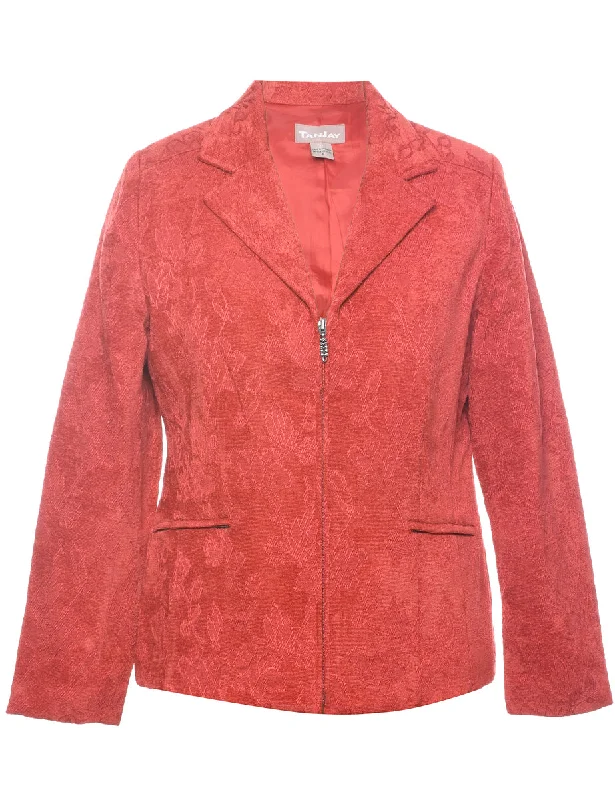 Red Tapestry Jacket - L Zippered Front Buttoned Front Snap Front