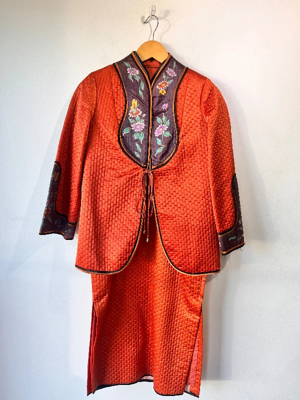 Vintage Hand Painted Rust Quilted Two Piece Jacket and Dress Denim Jacket Leather Jacket Suede Jacket