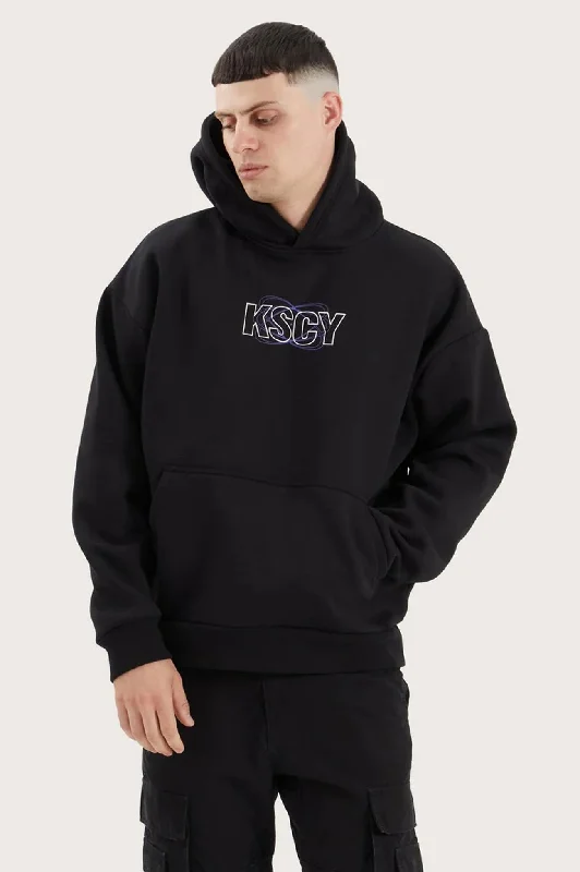 Chronos Hooded Oversized Sweater Jet Black Chenille Fabric Brocade Fabric Lace Fabric
