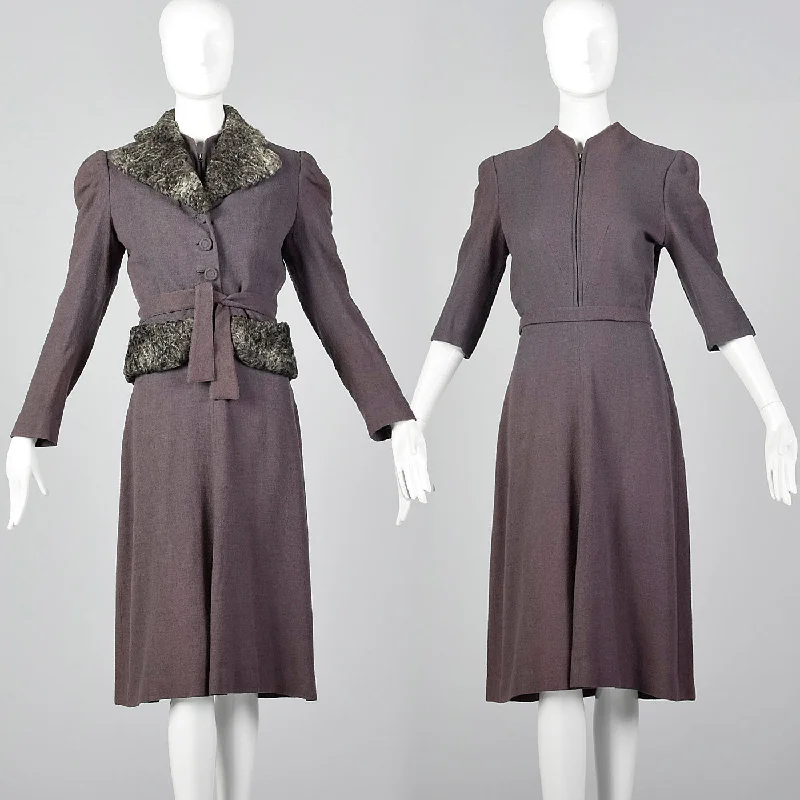 Small 1930s Gray Dress & Fur Trimmed Jacket Set Striped Jacket Polka Dot Jacket Floral Jacket