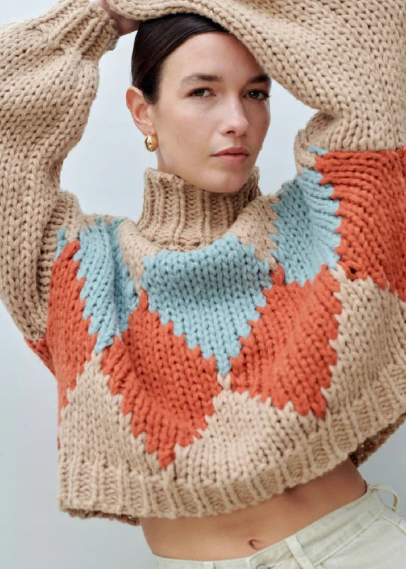 Hand Knitted Patterned Sweater Fitted Slim Tailored