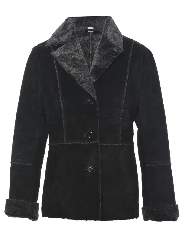 Single Breasted Shearling Suede Jacket - M Lace Jacket Ribbed Jacket Sequined Jacket