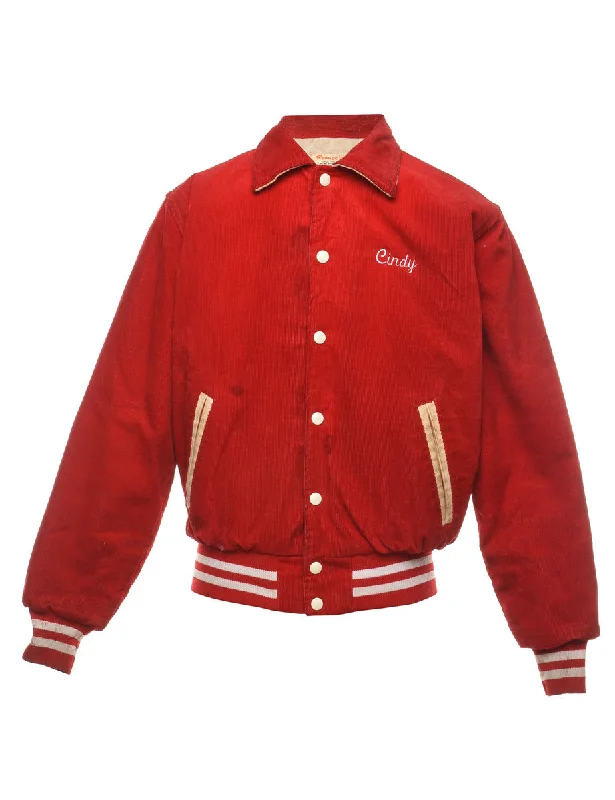 Red & Off-White Embroidered Corduroy Varsity Jacket  - S Herringbone Jacket Checkered Jacket Solid Jacket