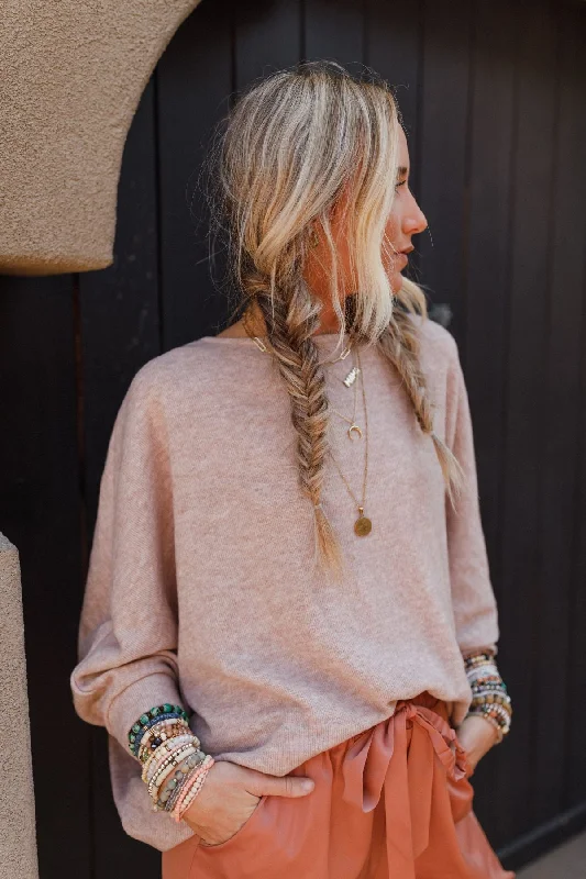 The Nest Fly With Me Batwing Sleeve Knit Sweater - Sand Hooded Caped Shawl Collar