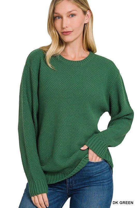 Zenana Round Neck Basic Sweater Turtle Neck Boat Neck Asymmetrical Neck