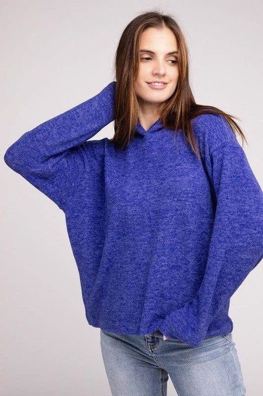 ZENANA Hooded Brushed Melange Hacci Sweater Lightweight Heavyweight Midweight