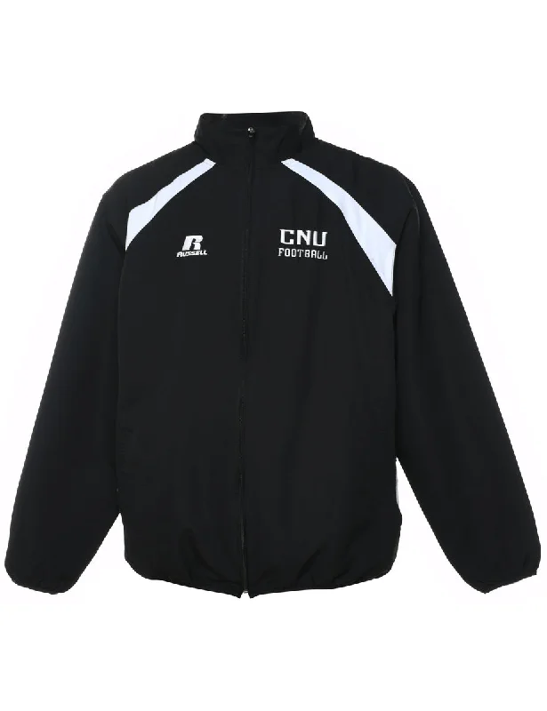 Russell Athletic Black & White Nylon Jacket - L Zip Front Button Front Snap Front