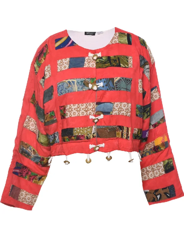 Patchwork Cropped Jacket - M Collared Jacket Crew Neck Jacket Turtle Neck Jacket