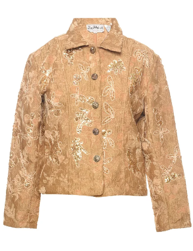 Sequined Tapestry Jacket - M Zippered Front Buttoned Front Snap Front
