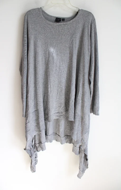 Devotion By Cyrus Gray Knit Asymmetrical Sweater | 3X Fleece Fabric Down Fabric Feather Fabric