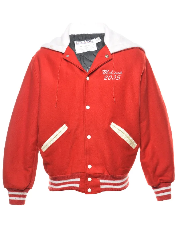 Red & White 2005 Marching Band Varsity Jacket - M Print Jacket Jacquard Jacket Patchwork Jacket