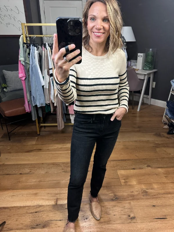 To Do So Striped Lightweight Sweater - Oatmeal Fleece Sweater Nylon Polyester