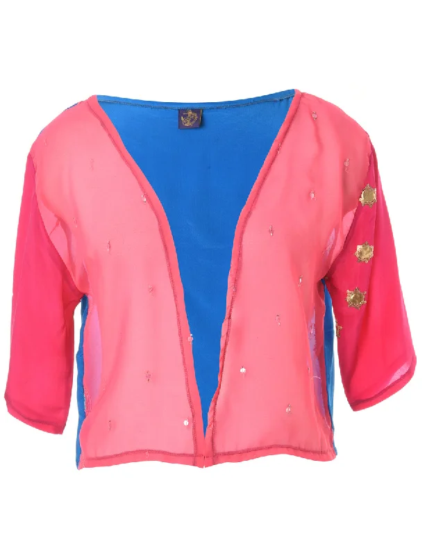Reworked Saree Cropped Jacket - M Fitted Jacket Loose Jacket Oversized Jacket
