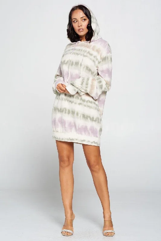 Terry Brushed Print Sweater Dress Front Pockets Side Pockets Patch Pockets