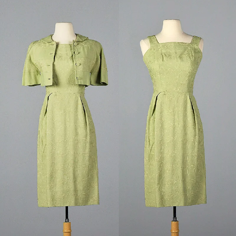 1950s Green Dress with Matching Jacket Trench Coat Raincoat Waterproof Jacket