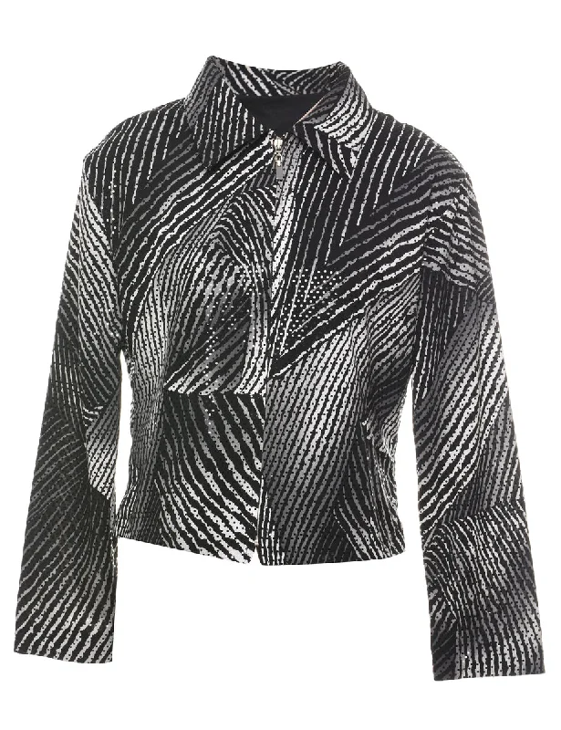 Sparkly Zip-Front Animal Print 1990s Jacket  - M Jersey Jacket Tulle Jacket Batik Jacket