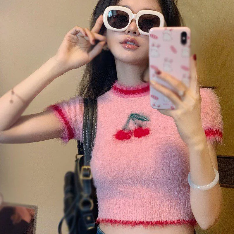 Cherry Crop Sweater Graphic Sweater Embroidered Appliqued