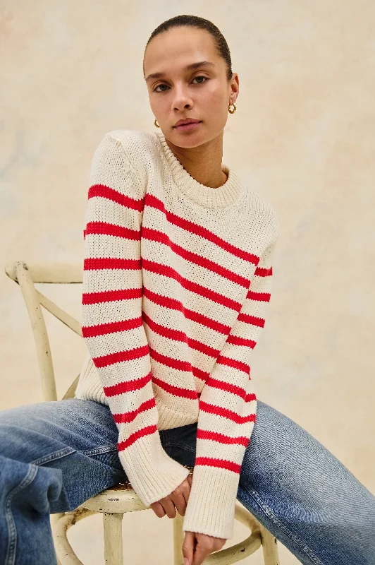 ALISE SWEATER - CHERRY STRIPE Welt Pockets Slit Pockets Flap Pockets