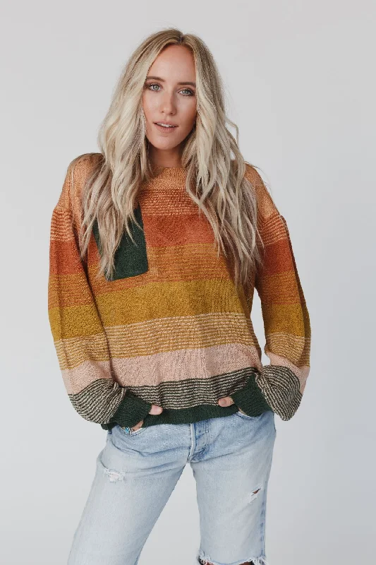 Going Places Gradient Stripe Sweater - Mustard Denim Fabric Leather Fabric Suede Fabric