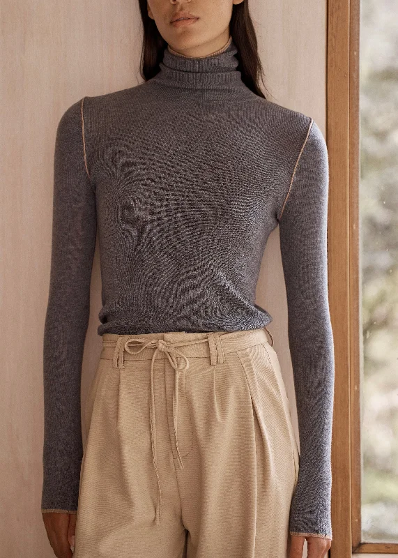 Trim Roll Neck Sweater High Neck Crew Neck V-Neck