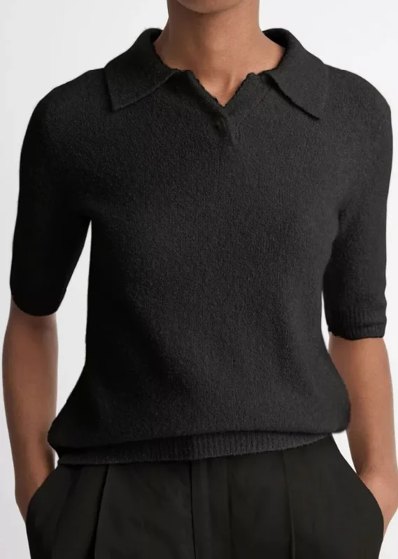 Soft Bouclé Silk-Blend Polo Sweater Print Jacquard Patchwork